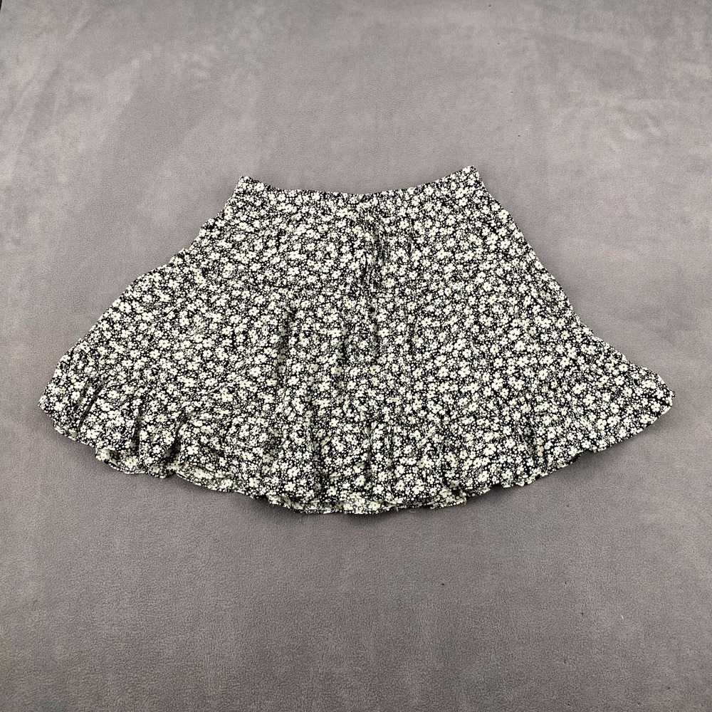 Mittoshop Mini Skirt Womens Large Black White Floral Tiered Ruffle‎ Hem Modern